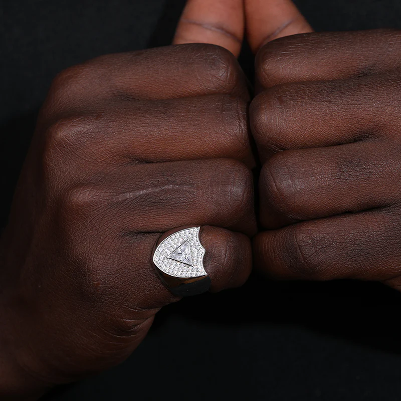 TRIANGLE SHAPE MOISSANITE GUARD SHIELD SIGNET RING IN STERLING SILVER - Image 4