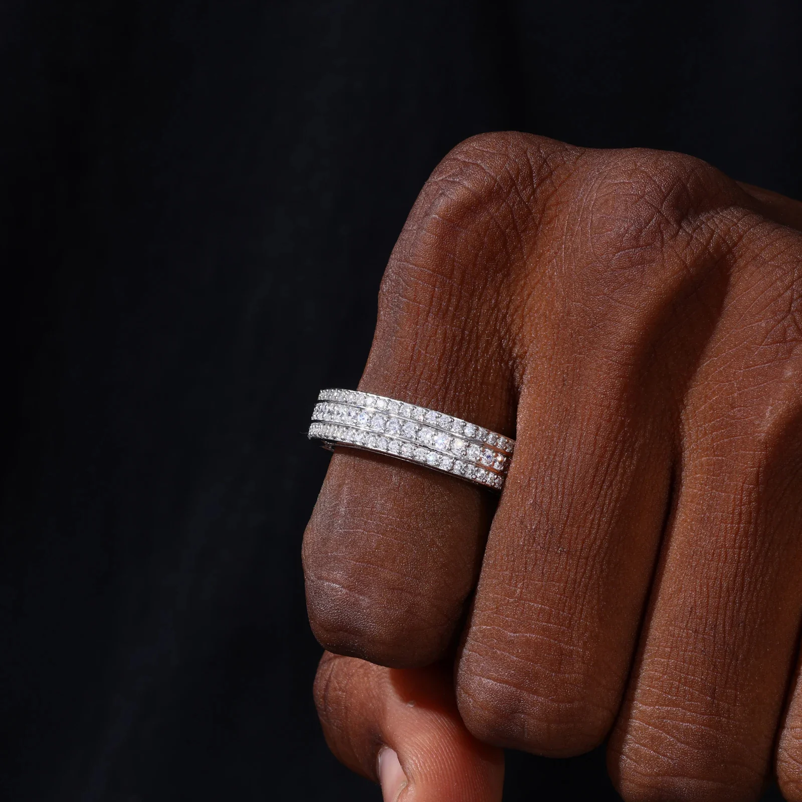 TRIPLE ROW MOISSANITE ETERNITY RING IN STERLING SILVER - Image 2
