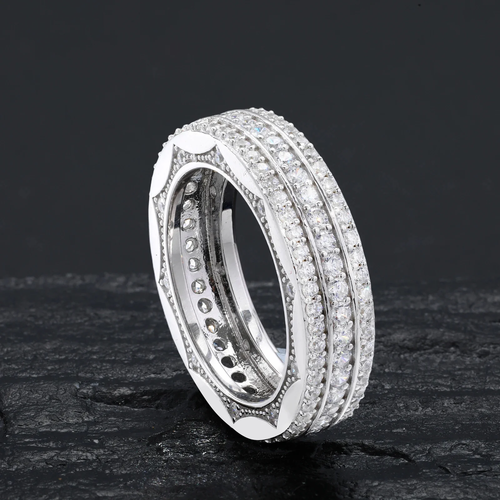 TRIPLE ROW MOISSANITE ETERNITY RING IN STERLING SILVER - Image 5