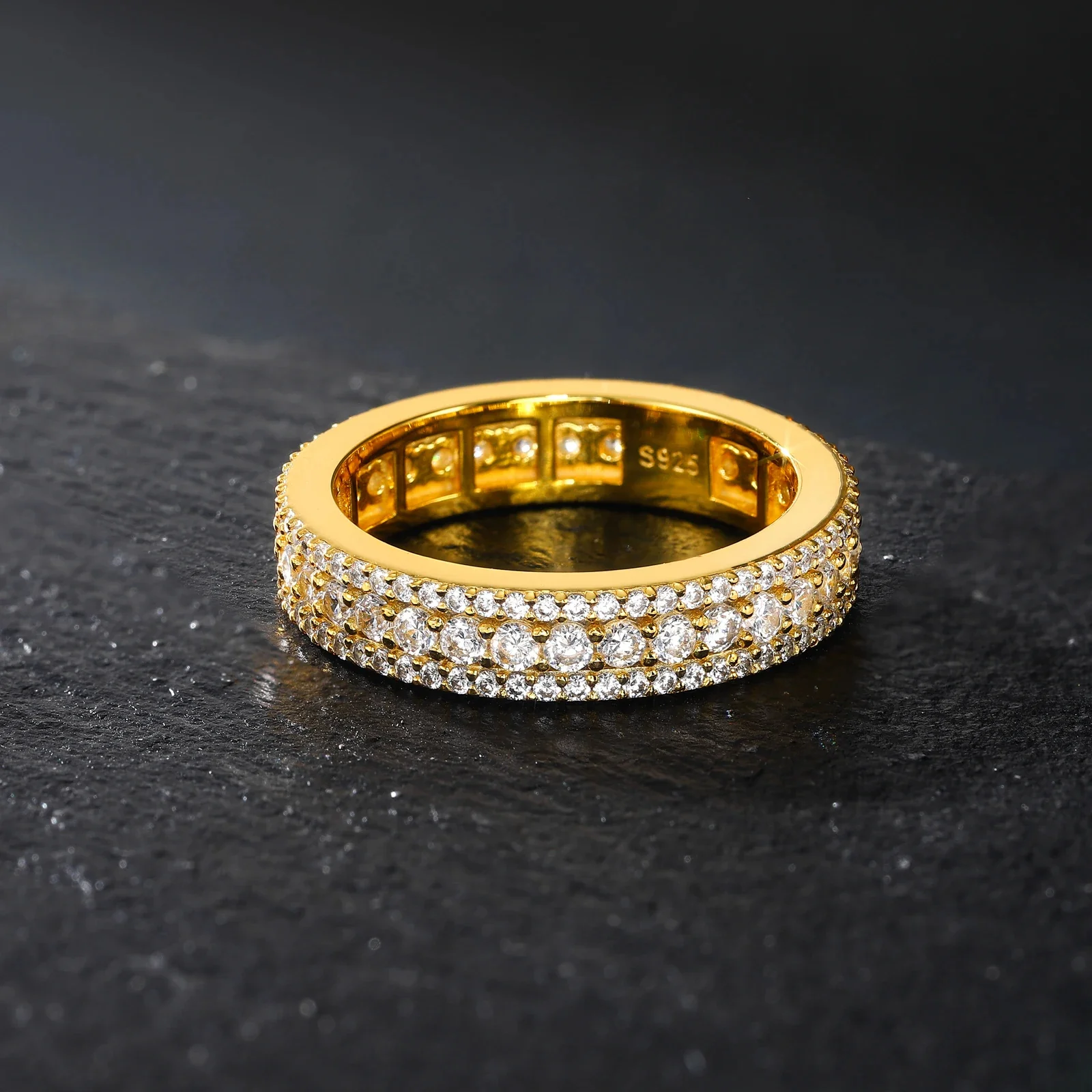 TRIPLE ROW PAVÉ MOISSANITE ETERNITY BAND IN STERLING SILVER - Image 2