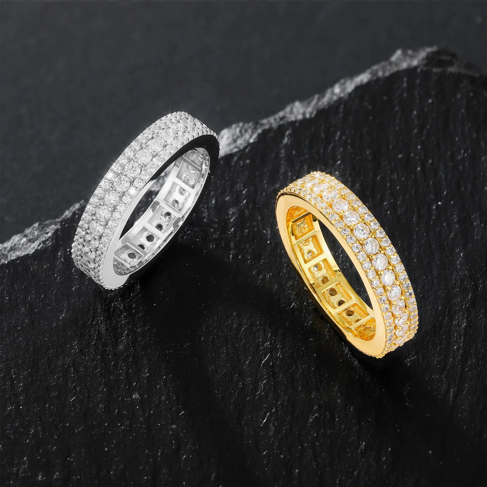 TRIPLE ROW PAVÉ MOISSANITE ETERNITY BAND IN STERLING SILVER - Image 3