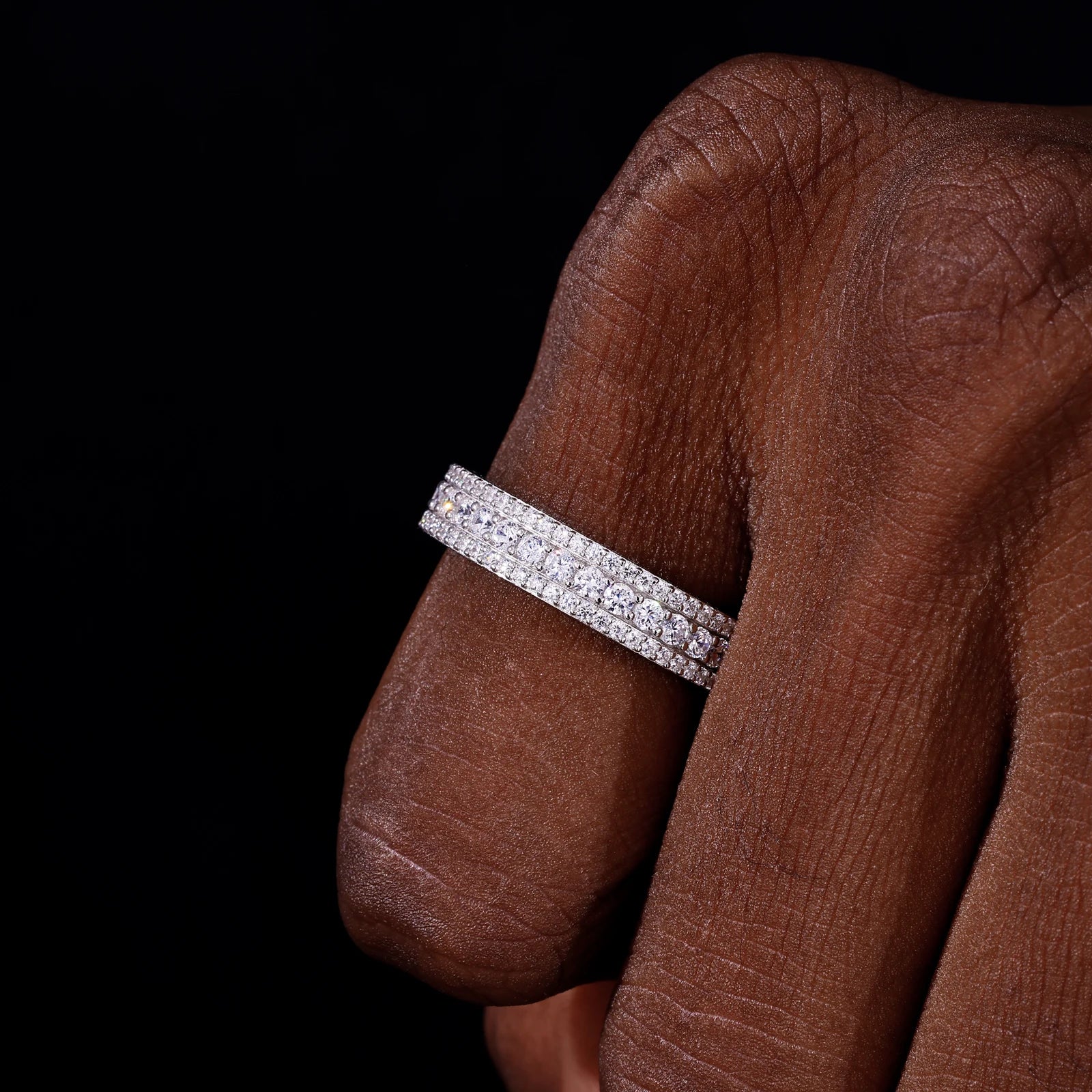 TRIPLE ROW PAVÉ MOISSANITE ETERNITY BAND IN STERLING SILVER - Image 5