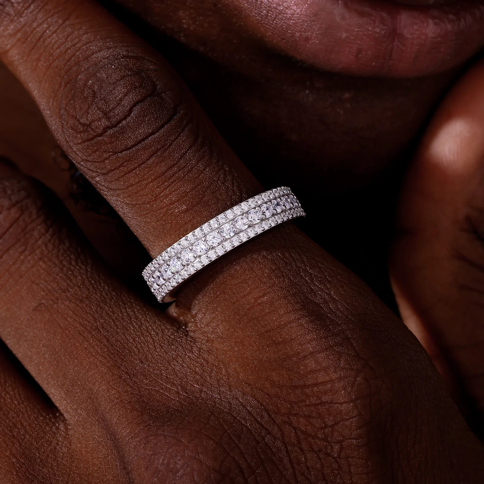 TRIPLE ROW PAVÉ MOISSANITE ETERNITY BAND IN STERLING SILVER - Image 7
