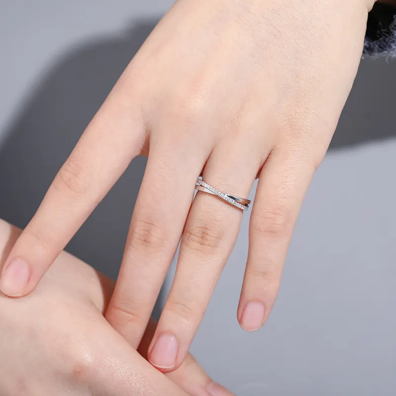 TWO BAND MOISSANITE DIAMOND RING FOR WOMEN IN STERLING SILVER - Image 2