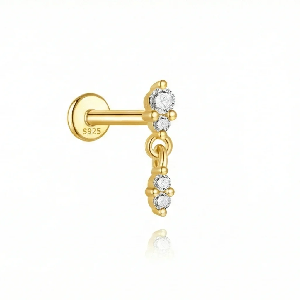 VINTAGE STUD CARTILAGE EAR PIERCING IN STERLING SILVER - Image 10