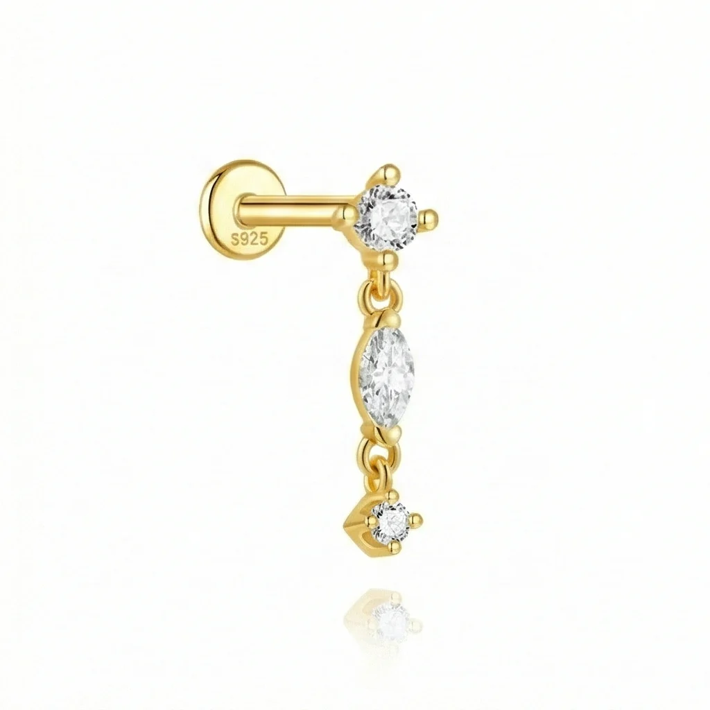 VINTAGE STUD CARTILAGE EAR PIERCING IN STERLING SILVER - Image 14