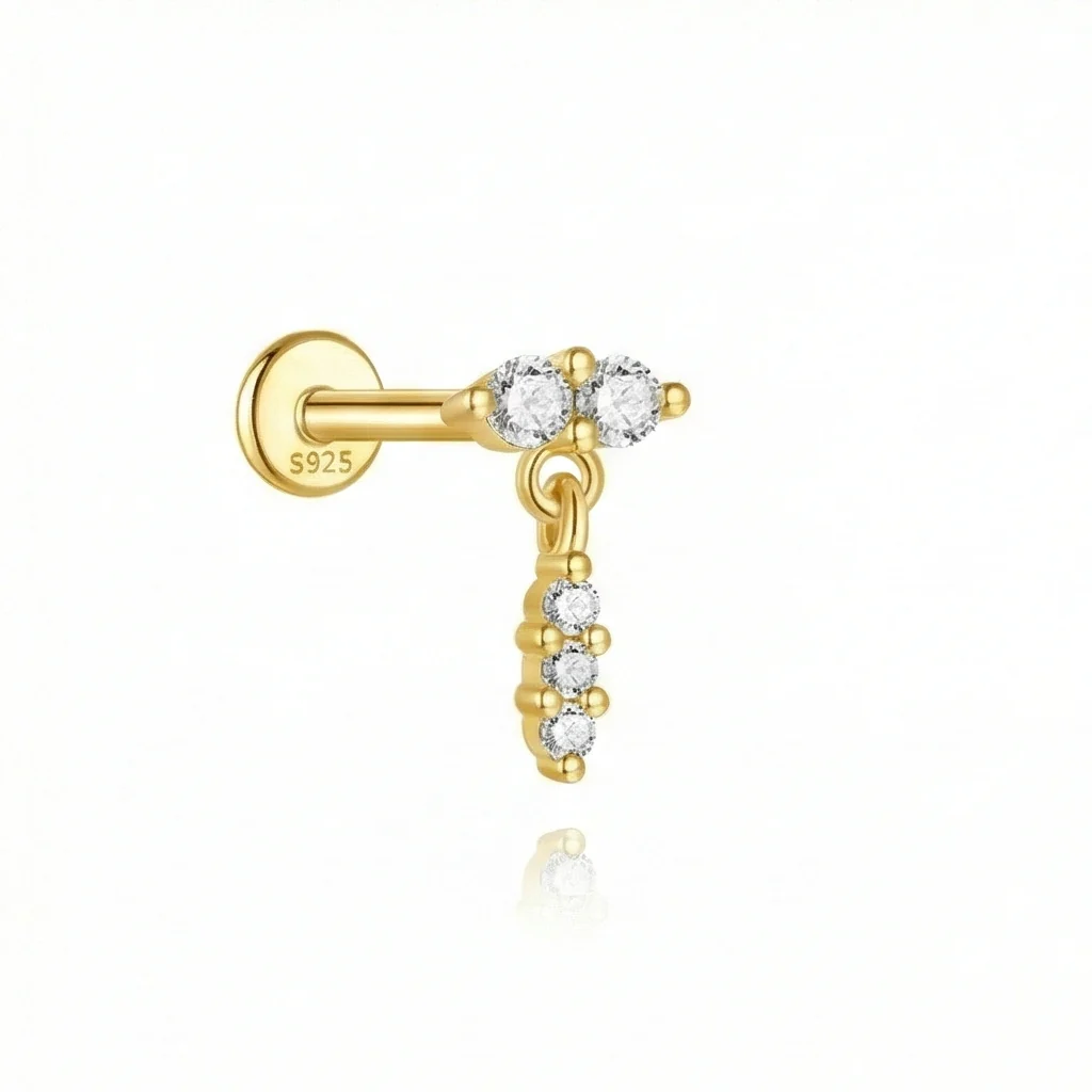 VINTAGE STUD CARTILAGE EAR PIERCING IN STERLING SILVER - Image 9