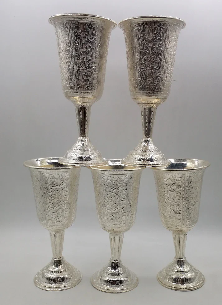 VINTAGE VICTORIAN LEAF CHALICE SET OF 6 IN STERLING SILVER - Image 4
