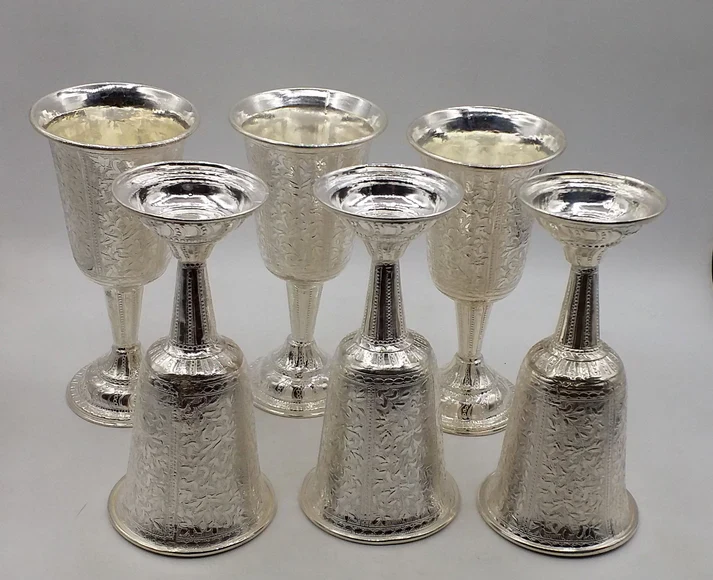 VINTAGE VICTORIAN LEAF CHALICE SET OF 6 IN STERLING SILVER - Image 5