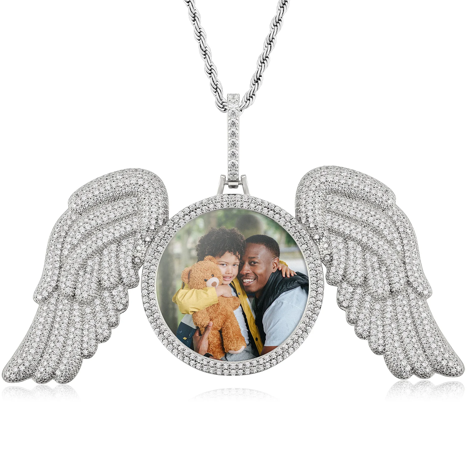 WINGS MOISSANITE PHOTO PENDANT IN STERLING SILVER - Image 4