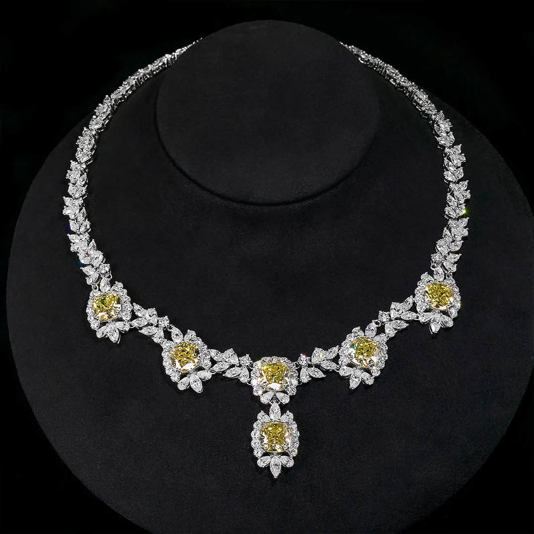 YELLOW CUSHION CUT MOISSANITE NECKLACE IN STERLING SILVER - Image 3