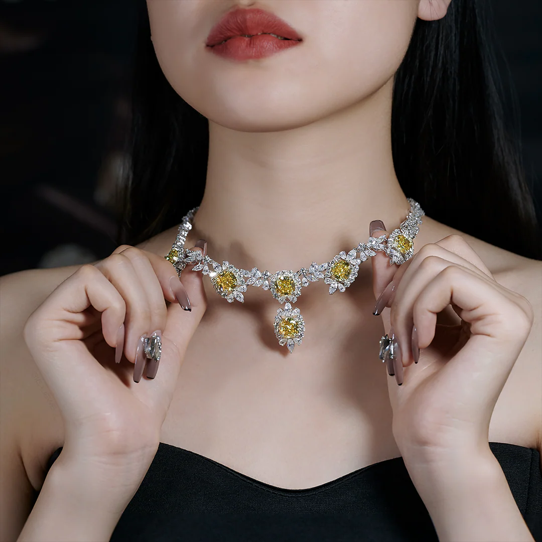 YELLOW CUSHION CUT MOISSANITE NECKLACE IN STERLING SILVER - Image 4